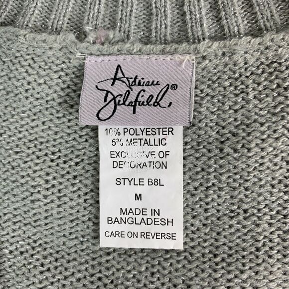 Adrian Delafield Women Knit Sweater Medium Gray Beaded Crochet Embellished - Picture 7 of 9